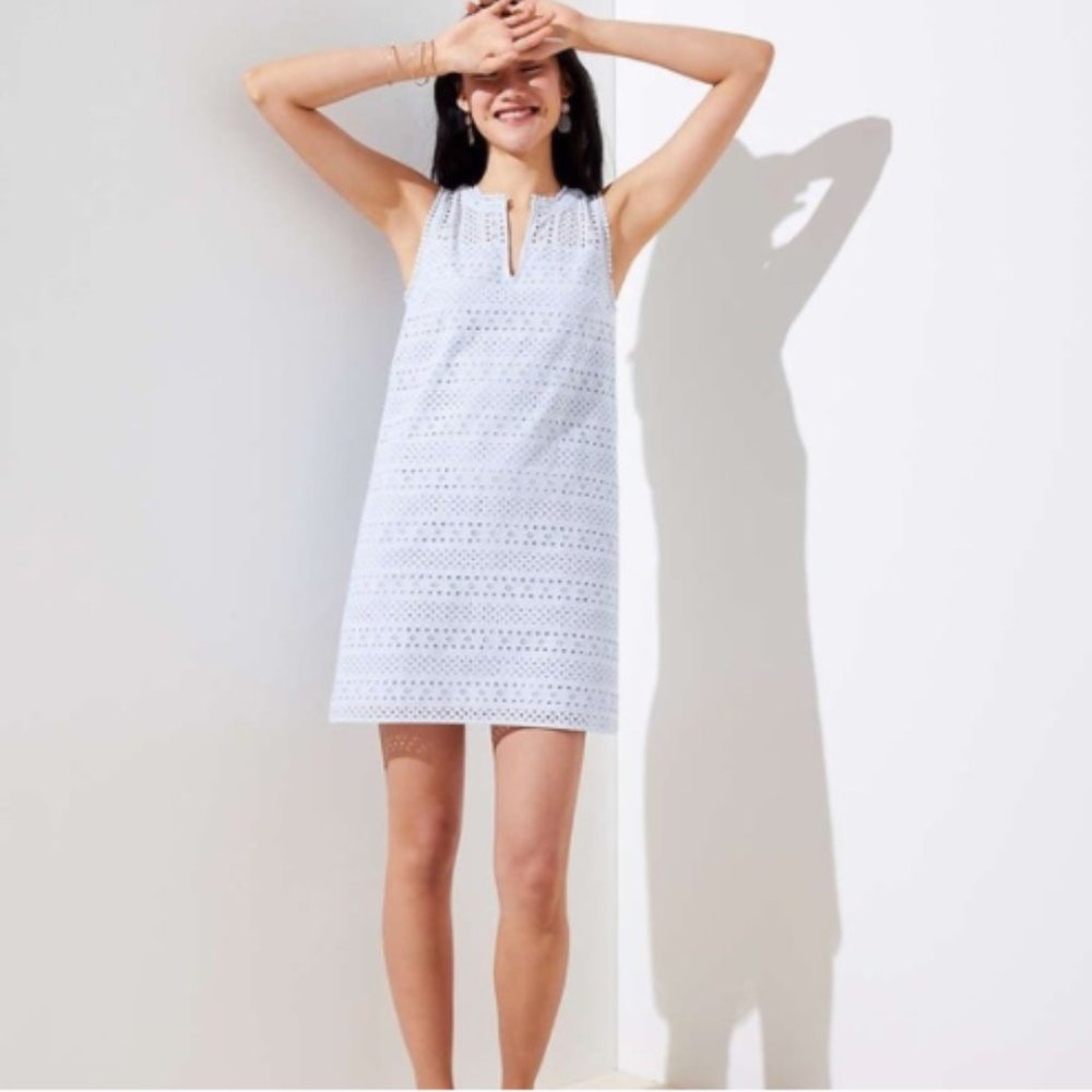 LOFT Light Blue Eyelet Shift Dress